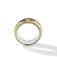 Waves Band Ring in Sterling Silver with 18K Yellow Gold and Pavé Black Diamonds