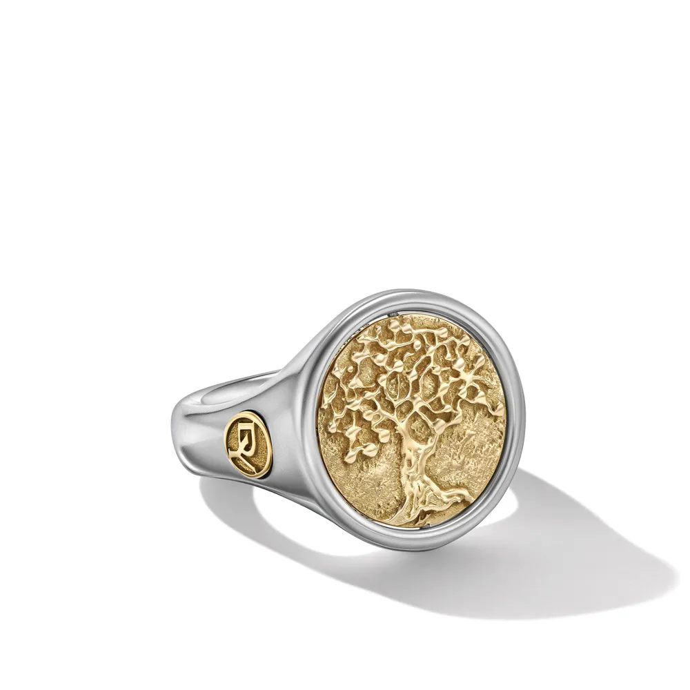 Life and Death Duality Signet Ring in Sterling Silver with 18K Yellow Gold