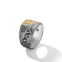 Shipwreck Cigar Band Ring in Sterling Silver with 18K Yellow Gold, 15mm