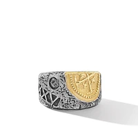 Shipwreck Cigar Band Ring in Sterling Silver with 18K Yellow Gold, 15mm
