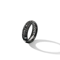 Beveled Band Ring in Black Titanium with Half Pavé Black Diamonds, 6mm