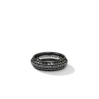 Beveled Band Ring in Black Titanium with Half Pavé Black Diamonds