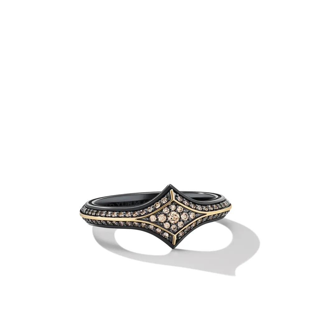 Armory® Stack Ring in Black Titianium with 18K Yellow Gold and Pavé Cognac Diamonds