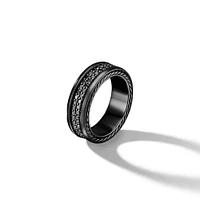 Streamline® Two Row Band Ring in Black Titanium with Pavé Black Diamonds