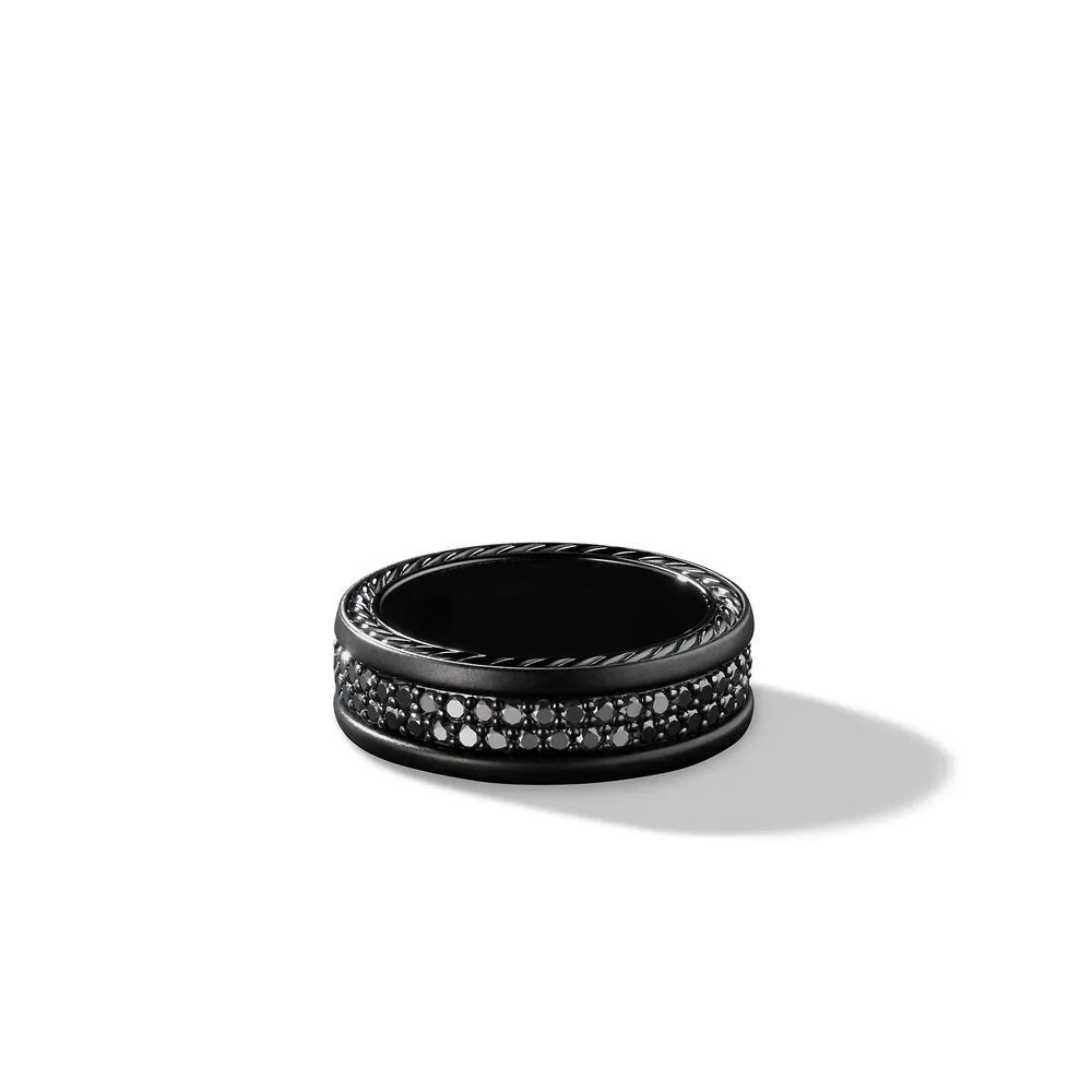 Streamline® Two Row Band Ring in Black Titanium with Pavé Black Diamonds
