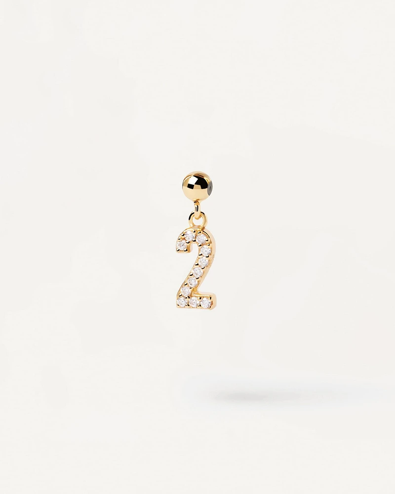 PDPAOLA Sterling Silver And 18K Gold Plating with White Zirconia Number Two Charm