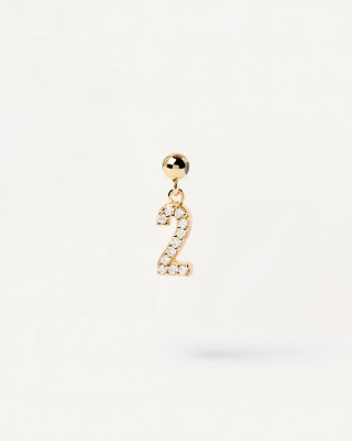 PDPAOLA Sterling Silver And 18K Gold Plating with White Zirconia Number Two Charm