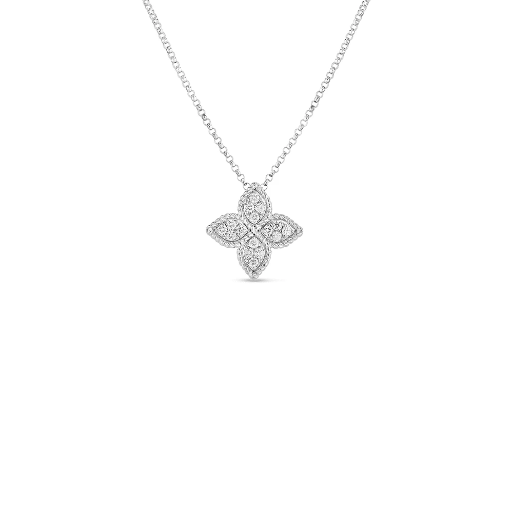 18K WHITE GOLD PRINCESS FLOWER MEDIUM DIAMOND NECKLACE