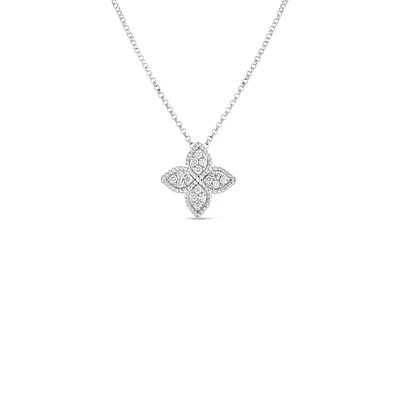 18K WHITE GOLD PRINCESS FLOWER MEDIUM DIAMOND NECKLACE