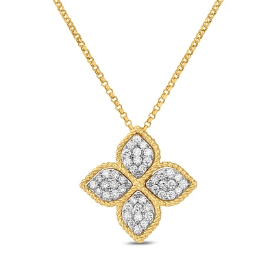 18K GOLD PRINCESS FLOWER LARGE DIAMOND FLOWER NECKLACE - 18K Yellow Gold