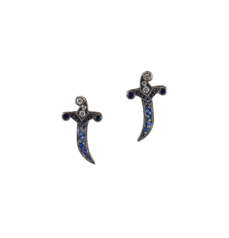 Blue Sapphire Dagger Earrings