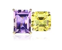 2-Stone Ring with  Emerald Cut Lavender Amethyst & Cushion Cut Lemon Quartz