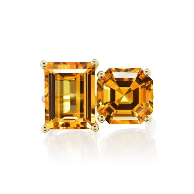 2-Stone Ring with Citrine Octagon & Citrine Baguette