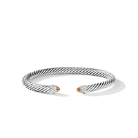 Classic Cable Bracelet in Sterling Silver with Citrine and Diamonds, 5mm