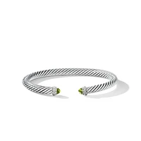 Classic Cable Bracelet in Sterling Silver with Peridot and Diamonds, 5mm