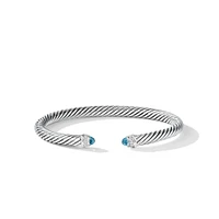 Classic Cable Bracelet in Sterling Silver with Blue Topaz and Diamonds, 5mm