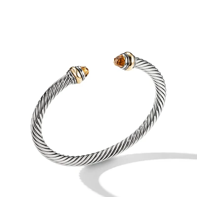 Classic Cable Bracelet in Sterling Silver with 14K Yellow Gold and Citrine