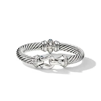 Buckle Classic Cable Bracelet in Sterling Silver with Hampton Blue Topaz and Diamonds, 9mm