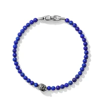 Memento Mori Skull Station Bracelet in Sterling Silver with Lapis