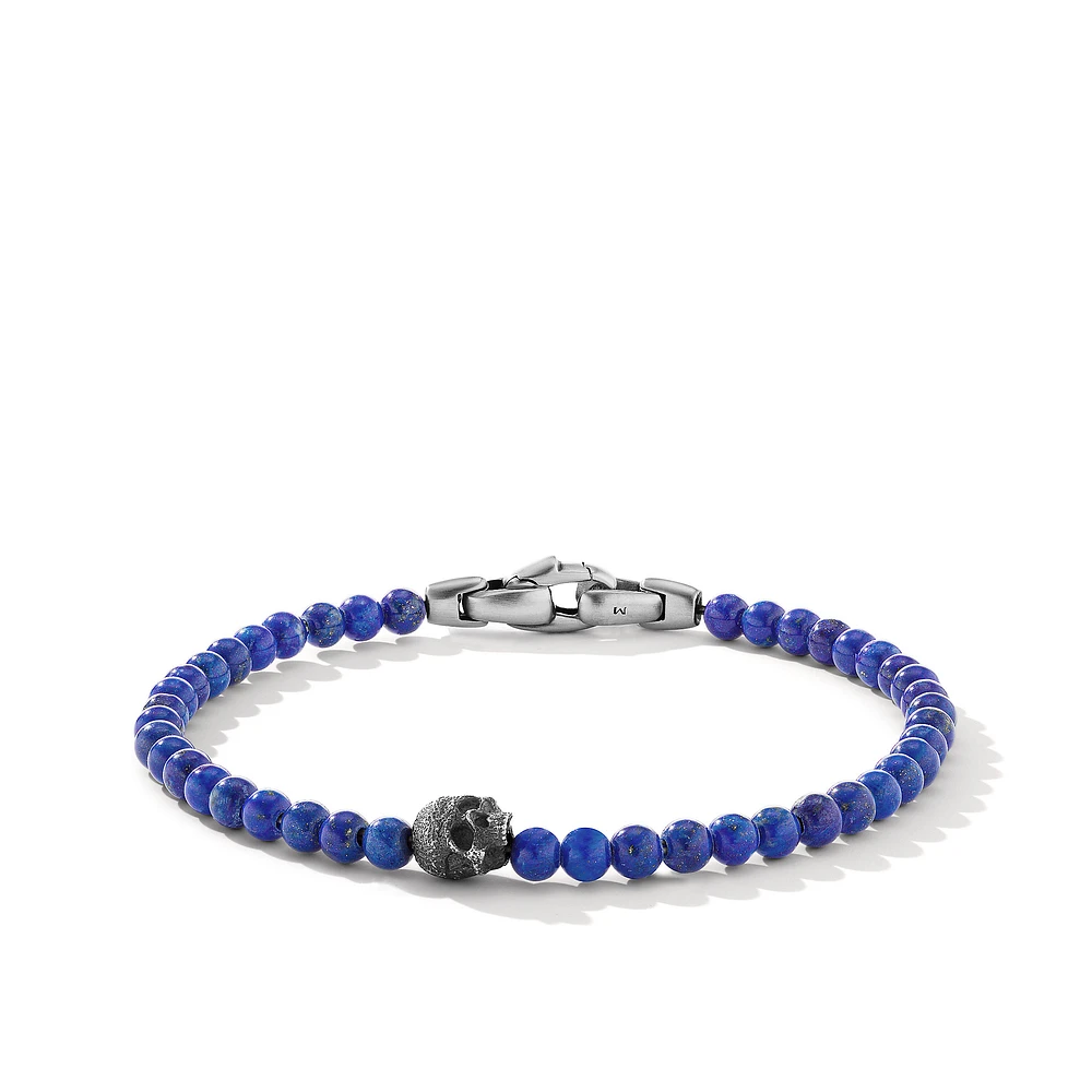 Memento Mori Skull Station Bracelet in Sterling Silver with Lapis