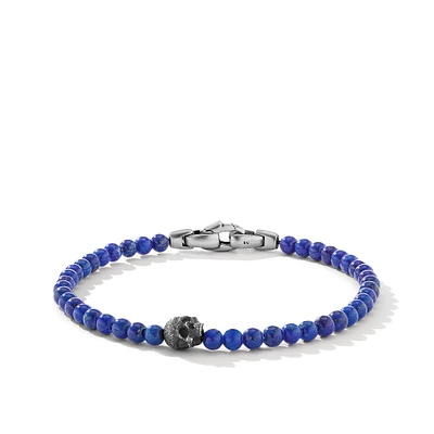 Memento Mori Skull Station Bracelet in Sterling Silver with Lapis