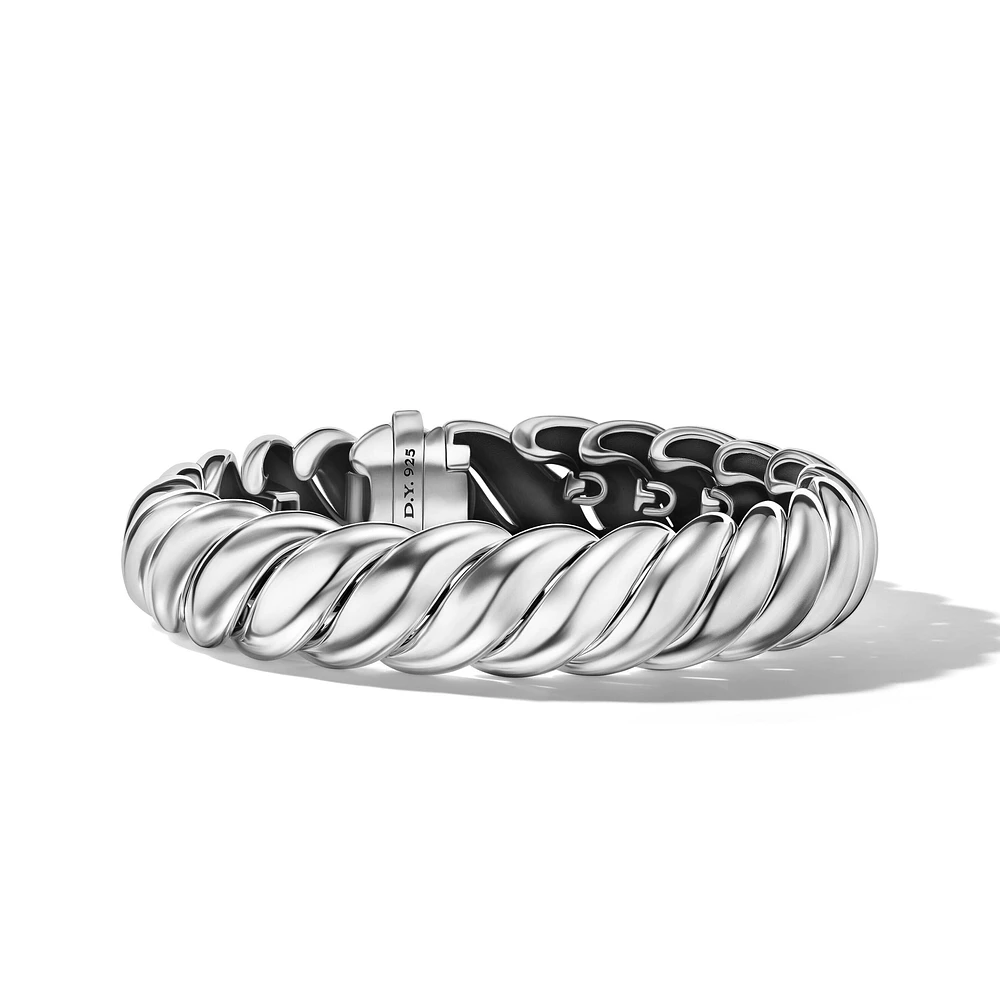 Classic Cable Bracelet in Sterling Silver with Diamonds