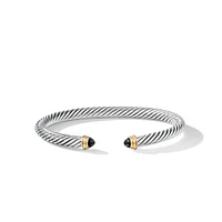 Classic Cable Bracelet in Sterling Silver with 14K Yellow Gold and Black Onyx