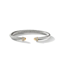 Classic Cable Bracelet in Sterling Silver with 18K Yellow Gold, Gold Domes and Diamonds, 5mm