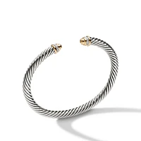 Classic Cable Bracelet in Sterling Silver with 18K Yellow Gold, Gold Domes and Diamonds, 5mm