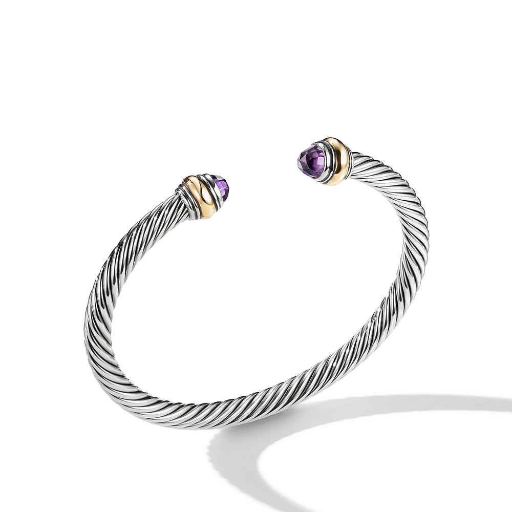 Classic Cable Bracelet in Sterling Silver with 14K Yellow Gold and Amethyst