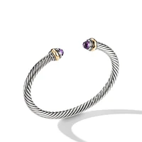 Classic Cable Bracelet in Sterling Silver with 14K Yellow Gold and Amethyst