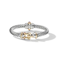 Buckle Classic Cable Bracelet in Sterling Silver with 18K Yellow Gold and Rhodolite Garnets, 7mm