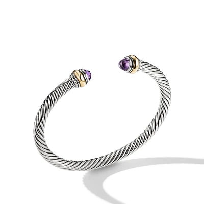 Sculpted Cable Cuff Bracelet in Sterling Silver with Diamonds, 17mm