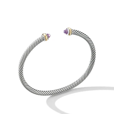 Classic Cable Bracelet in Sterling Silver with 18K Yellow Gold and Amethyst, 4mm