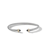 Classic Cable Bracelet in Sterling Silver with 18K Yellow Gold and Black Onyx, 4mm