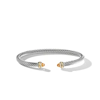 Crossover Two Row Cuff Bracelet in Sterling Silver with Diamonds, 11mm
