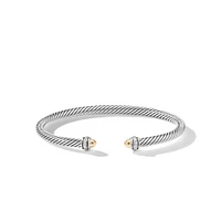 Classic Cable Bracelet in Sterling Silver with 18K Yellow Gold Domes and Diamonds, 4mm