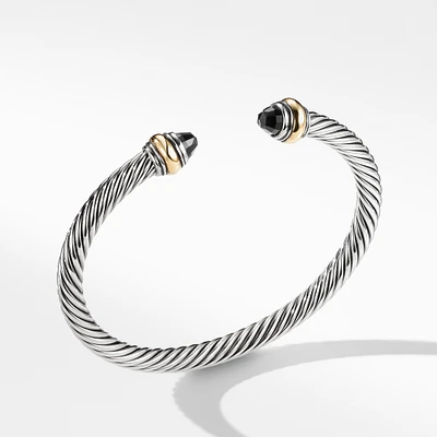 Classic Cable Bracelet in Sterling Silver with 14K Yellow Gold and Black Onyx