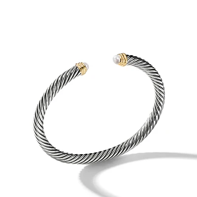 Classic Cable Bracelet in Sterling Silver with 14K Yellow Gold and Blue Topaz