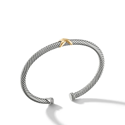 Cable Collectibles Heart Bracelet in Sterling Silver with 18K Yellow Gold, 3mm