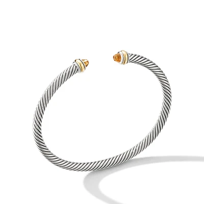 Classic Cable Bracelet in Sterling Silver with 18K Yellow Gold and Citrine, 4mm