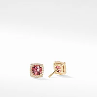 Petite Chatelaine Pavé Bezel Stud Earrings in 18K Yellow Gold with Pink Tourmaline and Diamonds, 5mm