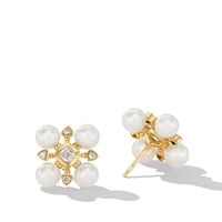 Renaissance Pearl Stud Earrings in 18K Yellow Gold with Pearls and Diamonds, 16.5mm