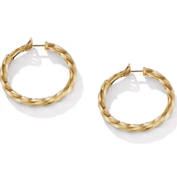 Cable Edge Hoop Earrings in 18K Yellow Gold, 1.5in