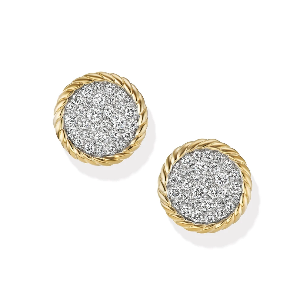 DY Elements Button Stud Earrings in 18K Yellow Gold with Diamonds, 13.6mm