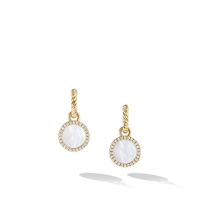 Petite DY Elements Drop Earrings in 18K Yellow Gold with Mother of Pearl and Diamonds, 22.6mm