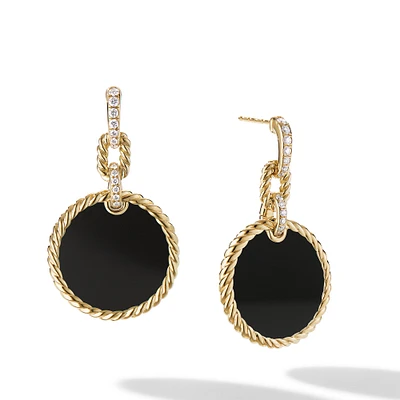 DY Elements Convertible Drop Earrings in 18K Yellow Gold with Black Onyx and Diamonds, 38.3mm