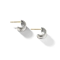 Cable Collectibles Huggie Hoop Earrings in Sterling Silver with Pavé Diamonds, 11.4mm