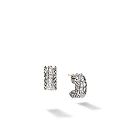 Cable Collectibles Huggie Hoop Earrings in Sterling Silver with Pavé Diamonds, 11.4mm