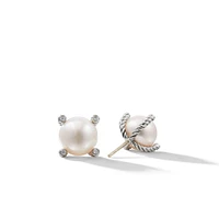 Pearl Stud Earrings in Sterling Silver with Pearls and Diamonds, 14mm